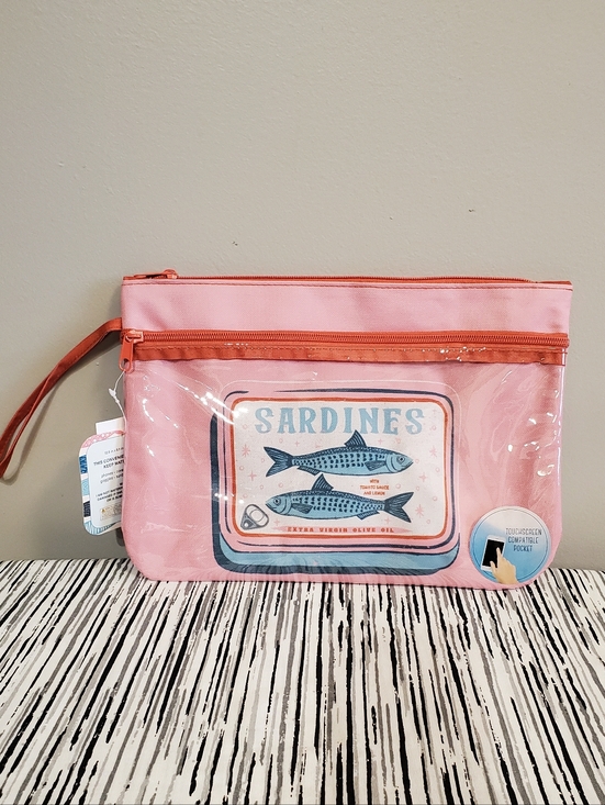 Handbags - Pink Sardines Swimsuit Sack w/ Clear Front Zipper Pocket Touchscreen Compatible